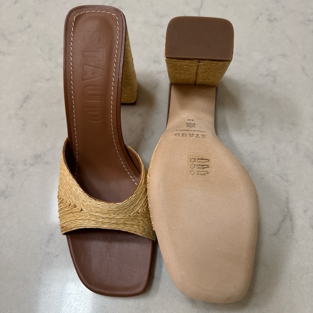 STAUD Sloane Heel Women's Tan and Brown Heeled Mules - Picture 3 of 4